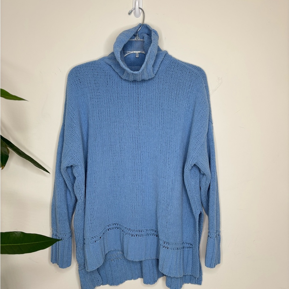 BN2 Aerie Baby Blue Waffle Knit Sweater‎ Cowl Neck Cozycore Oversized Small